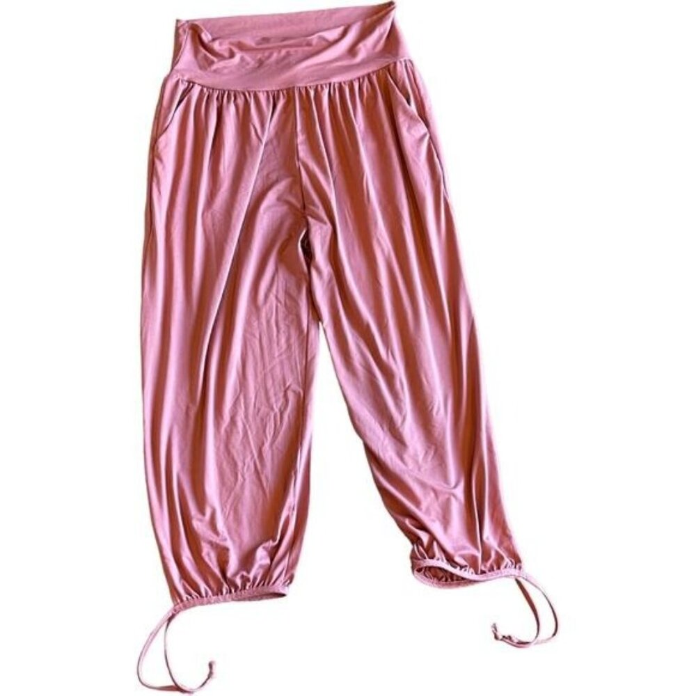 Dibaolong Womens Pink Elastic Pocket Yoga Comfort Waist Drawstring Ankle Pants